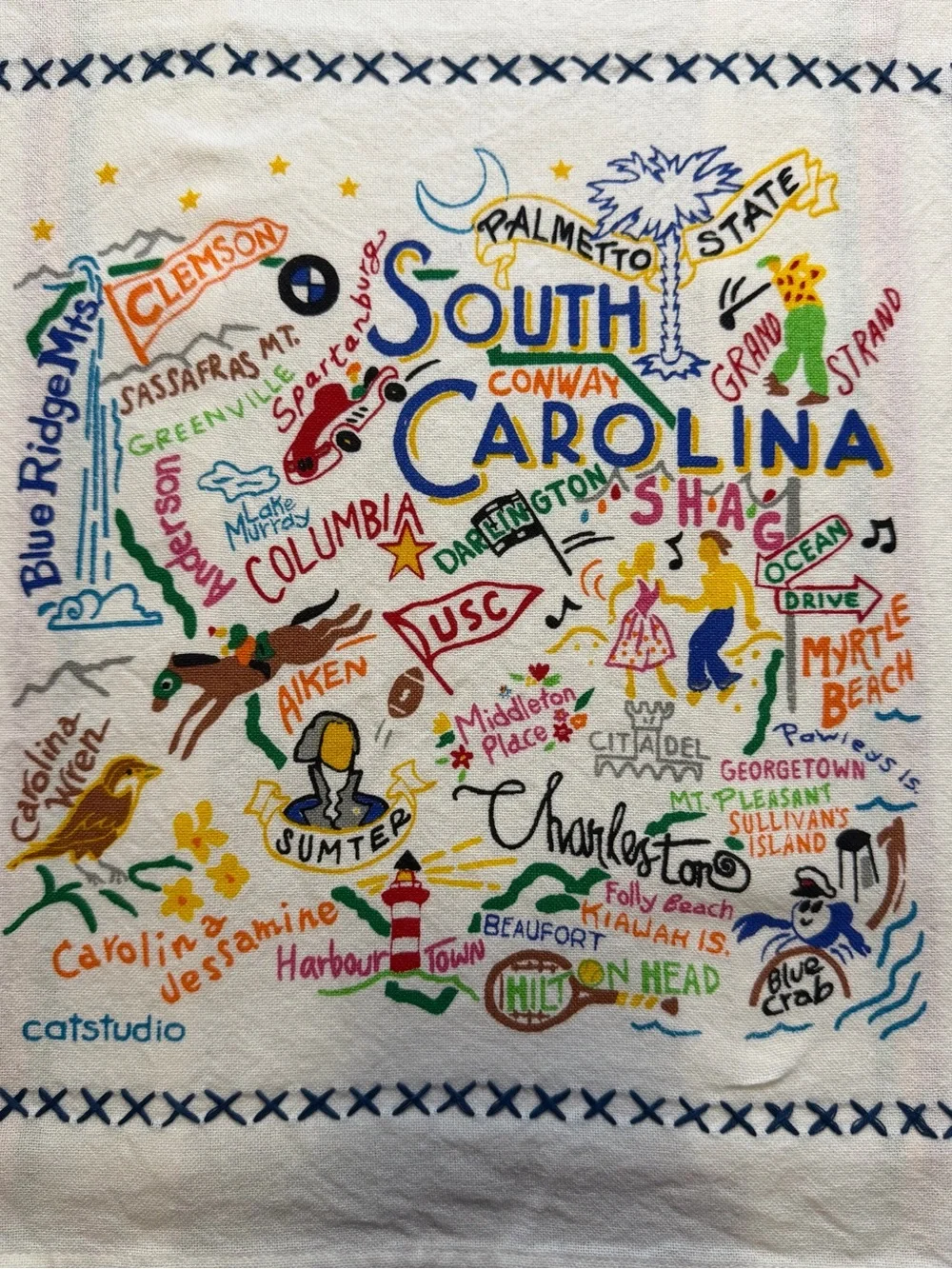 South Carolina catstudio Map Decorative Tea Towel - Multicolor